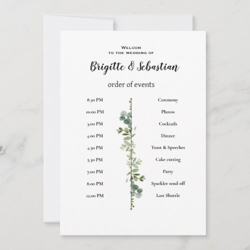 white rustic wedding order of the day poster invitation