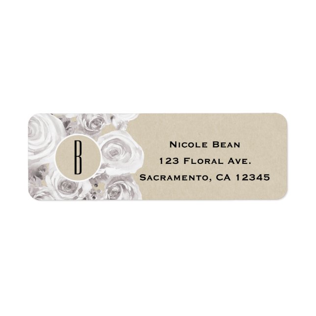 White Rustic Winter Roses Floral Kraft Wedding Label (Front)