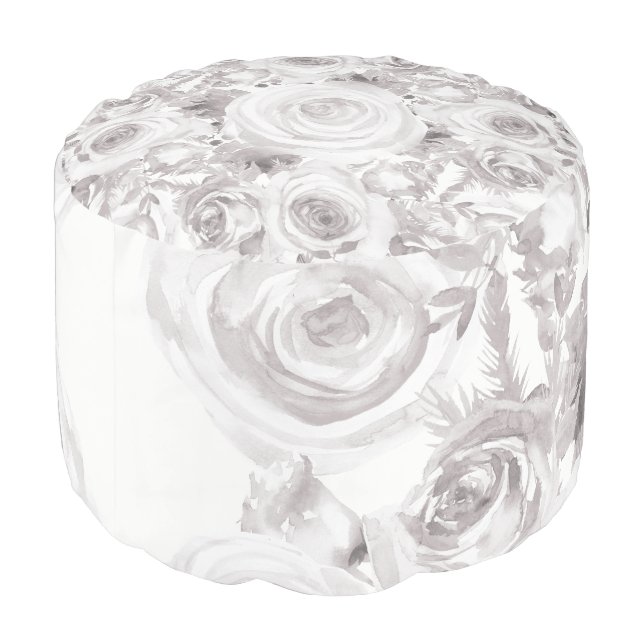 White Rustic Winter Roses Shabby Chic Kraft Pouf (Angled Back)