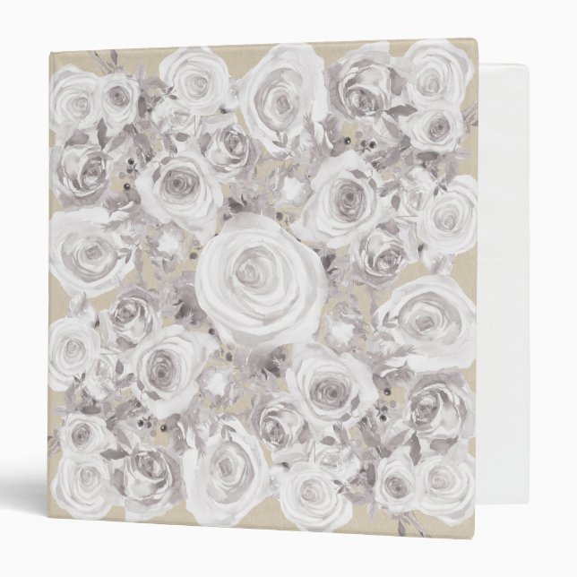 White Rustic Winter Roses Shabby Chic Wedding Binder (Front/Inside)