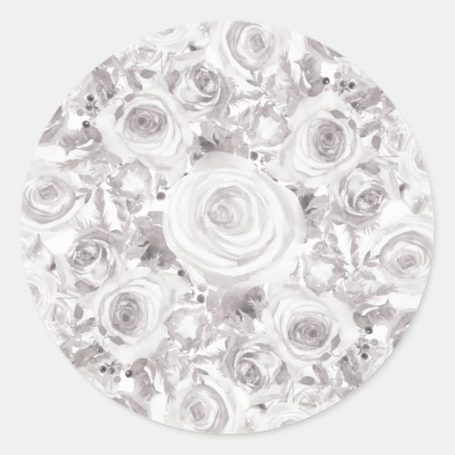 White Rustic Winter Roses Wedding Elegant Favor Classic Round Sticker