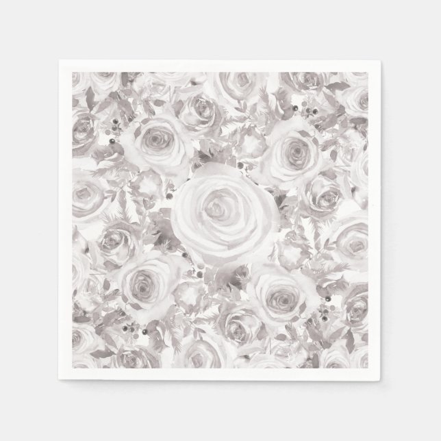 White Rustic Winter Roses Wedding Elegant Paper Napkins (Front)