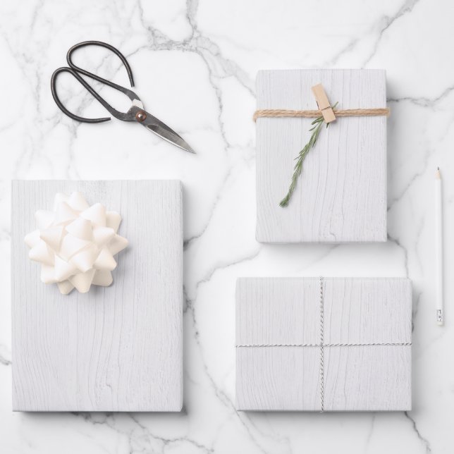White Rustic Wood Digital Print Wrapping Paper Sheets (Front)