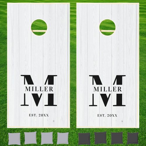 White Rustic Wood Family Name Monogram