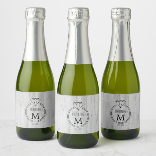 White Rustic Wood Monogram Mini Sparkling Wine Label