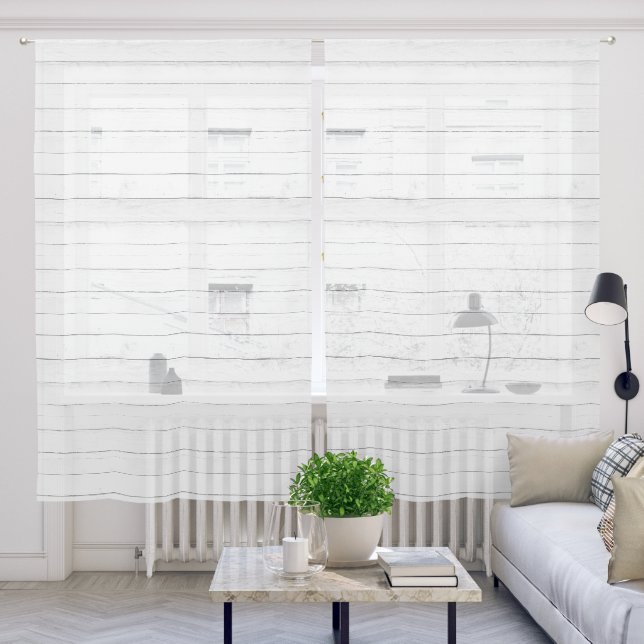 White Rustic Wood Sheer Curtains (Living Room)