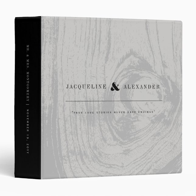 White Rustic Woodgrain Chic Winter Wedding Journal Binder (Front/Spine)