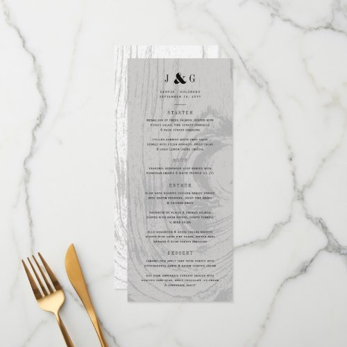 White Rustic Woodgrain Simple Chic Winter Wedding Menu