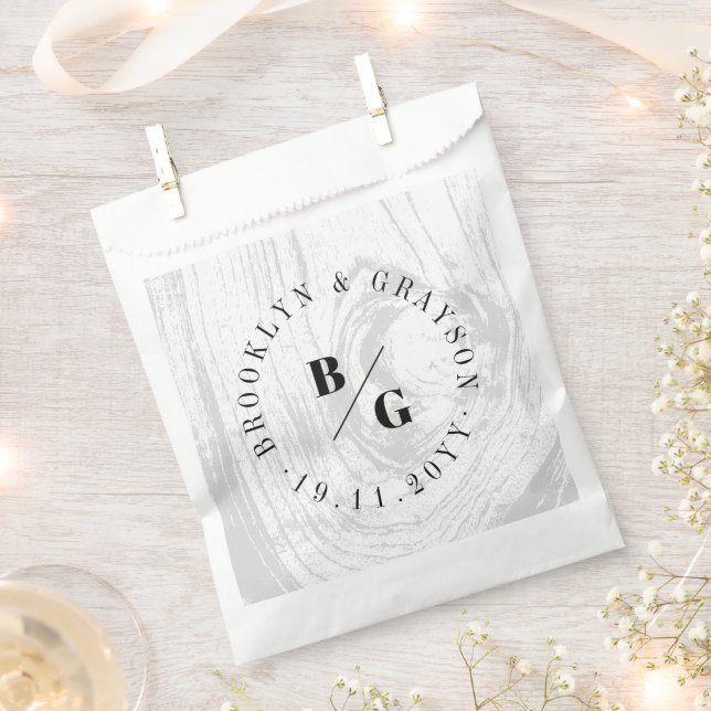 White Rustic Woodgrain Texture Chic Winter Wedding Favor Bag (Clipped)