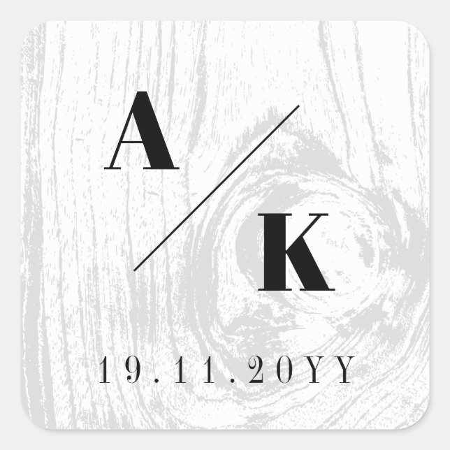 White Rustic Woodgrain Texture Chic Winter Wedding Square Sticker (Front)