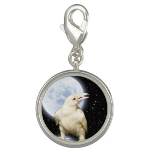 White Sacred Raven & Moon Jewellery Design 2 Charm