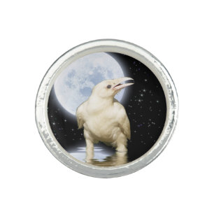 White Sacred Raven & Moon Jewellery Design 2 Ring