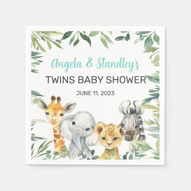 White safari animals baby shower napkins. napkins (Front)