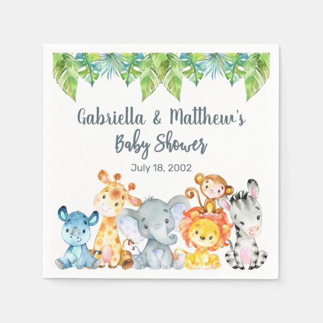 White safari animals baby shower napkins. napkins (Front)