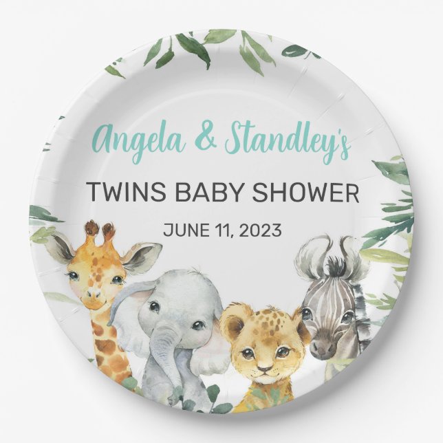 White safari animals baby shower paper plates. plates (Front)