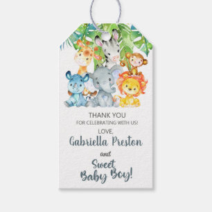 White safari animals baby shower thank you tags. gift tags