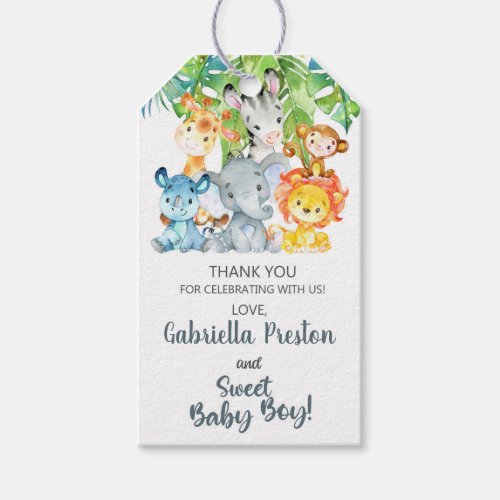 White safari animals baby shower thank you tags gift tags