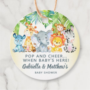 White safari animals boy baby shower pop it tags. favor tags