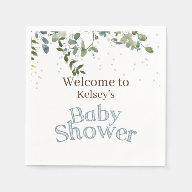White Safari Jungle Simple Blue Baby Shower Napkins (Front)