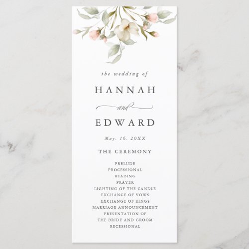 White Sage Blush Elegant Floral Wedding Ceremony Program