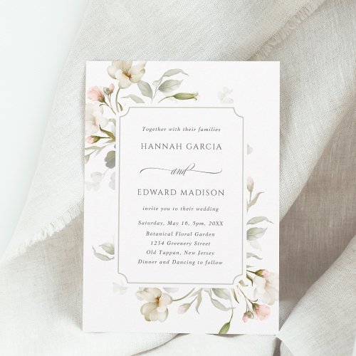 White Sage Blush Elegant Floral Wedding Invitation