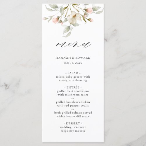 White Sage Blush Elegant Floral Wedding Menu