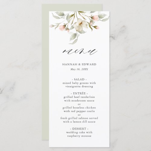 White Sage Blush Elegant Floral Wedding Menu