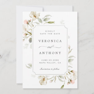 White Sage Blush Elegant Floral Wedding Photo  Save The Date