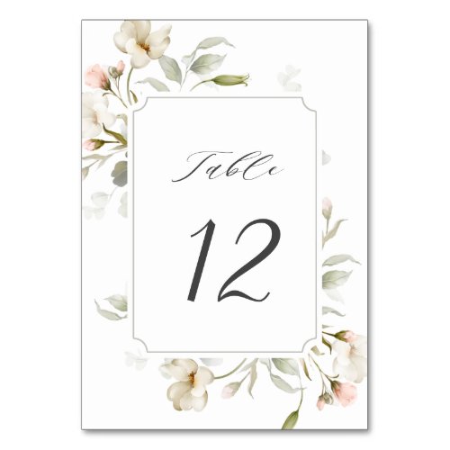 White Sage Blush Elegant Floral Wedding Table Number
