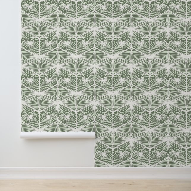 White Sage Green Abstract Geometric Pattern Wallpaper (Application)