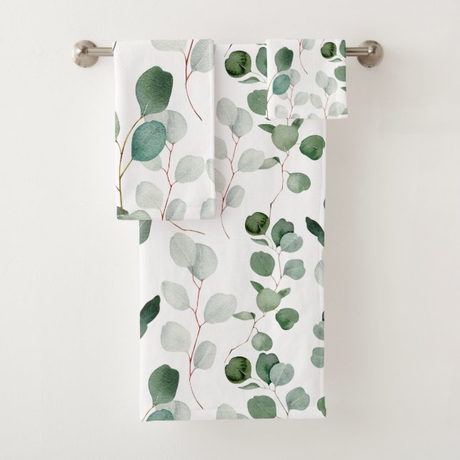 WHITE SAGE GREEN BOTANICAL BATHROOM TOWEL SET (Insitu)