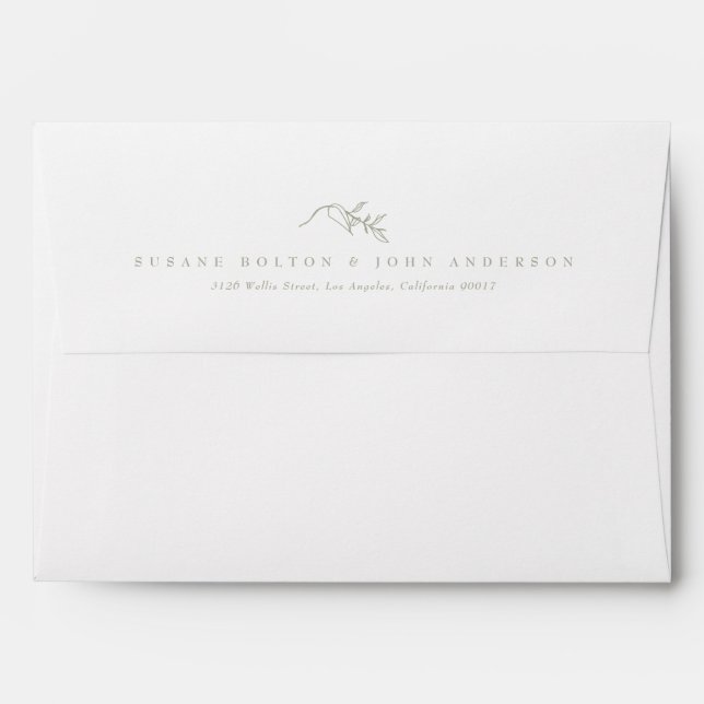 White Sage Green classic botanical Simple Wedding Envelope (Back (Top Flap))