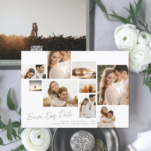 White Sage Green Collage Qr Code Multi Photo Save The Date