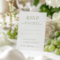 White & Sage Green Elegant Wedding RSVP Card