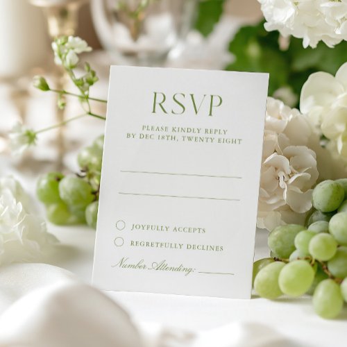 White &amp; Sage Green Elegant Wedding RSVP Card