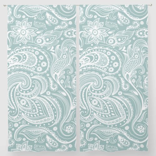 White Sage Green Floral Paisley Pattern Sheer Curtains