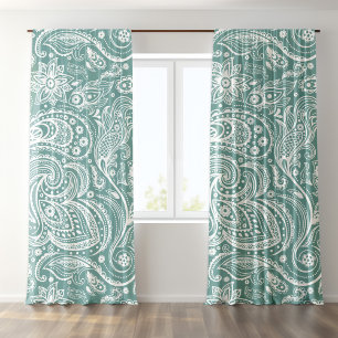 White Sage Green Floral Paisley Pattern Sheer Curtains