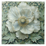 White Sage Green Flower Art Nouveau Ceramic Tile<br><div class="desc">A beautiful and elegant ceramic tile featuring a delicate white flower and sage green leaves. Inspired by William Morris and Art Nouveau, this design adds a classic and artistic flair to any home decor. The intricate detailing and natural color palette create a timeless and sophisticated ambiance, perfect for enhancing any...</div>