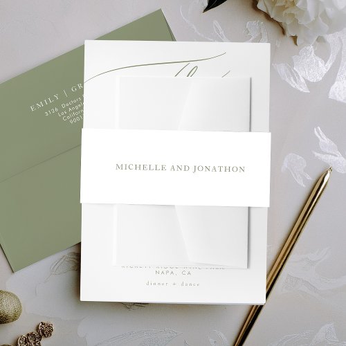 White Sage Green Modern Calligraphy Wedding  Invitation Belly Band