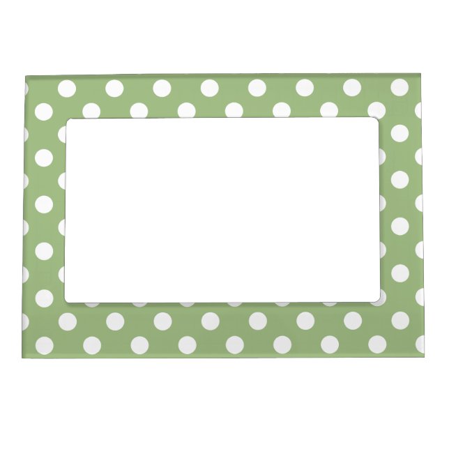 White Sage Green Polka Dots Magnetic Picture Frame (Front)