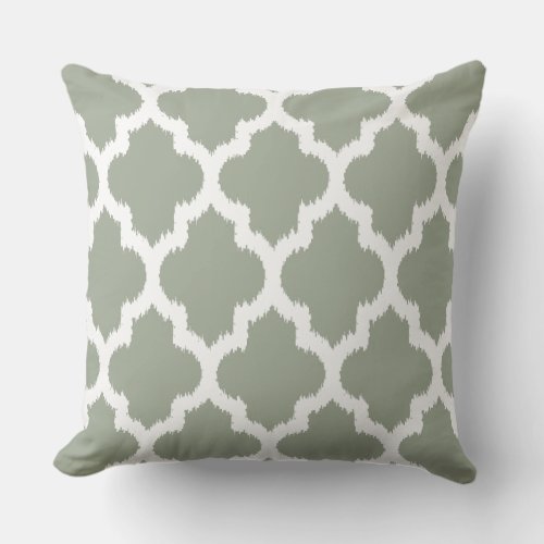 White  Sage Green Quatrefoil Pattern Reversible Throw Pillow