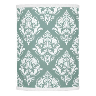 White & Sage Green Vintage Floral Damasks Pattern Lamp Shade