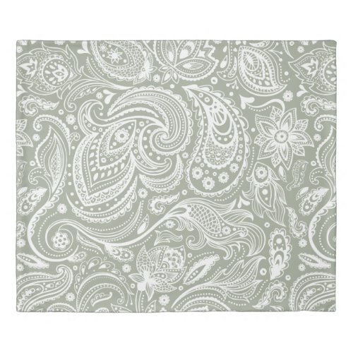 White  Sage green Vintage Floral Paisley Duvet Cover