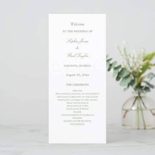 White Sage Green Wedding Program