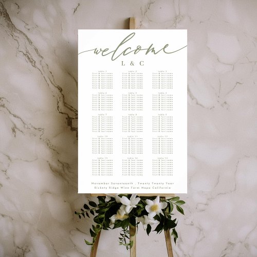 White Sage Green Wedding Welcome Seating Chart