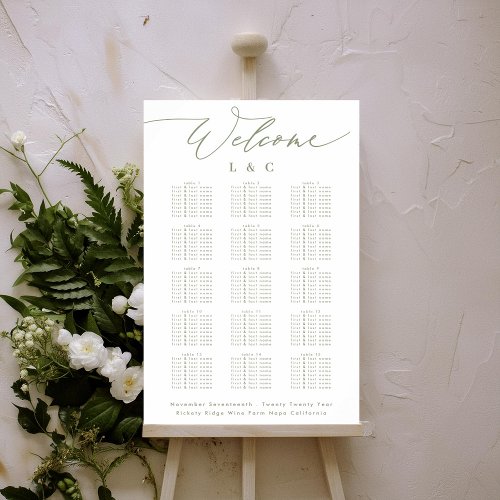 White Sage Green Wedding Welcome Seating Chart
