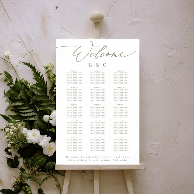 White Sage Green Wedding Welcome Seating Chart (Creator Uploaded)