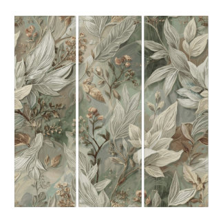White Sage Textile Harmony Embroidered Faux Oil Triptych
