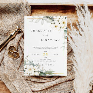 White & Sage Watercolor Floral Elegant Wedding Invitation