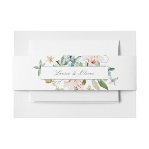 White Sage Watercolor Floral Name Wedding Invitation Belly Band